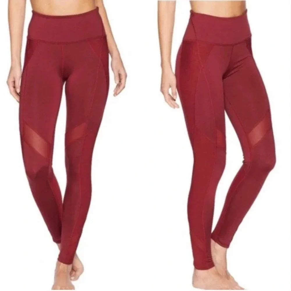 FP Movement by Free People Red Wine Full Yoga Athletic Leggings Mesh Sz Small - Picture 3 of 6